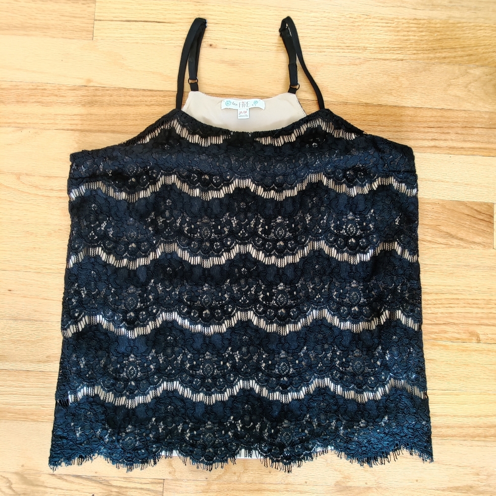 Cream Camisole with Black Lace Sleeveless Top